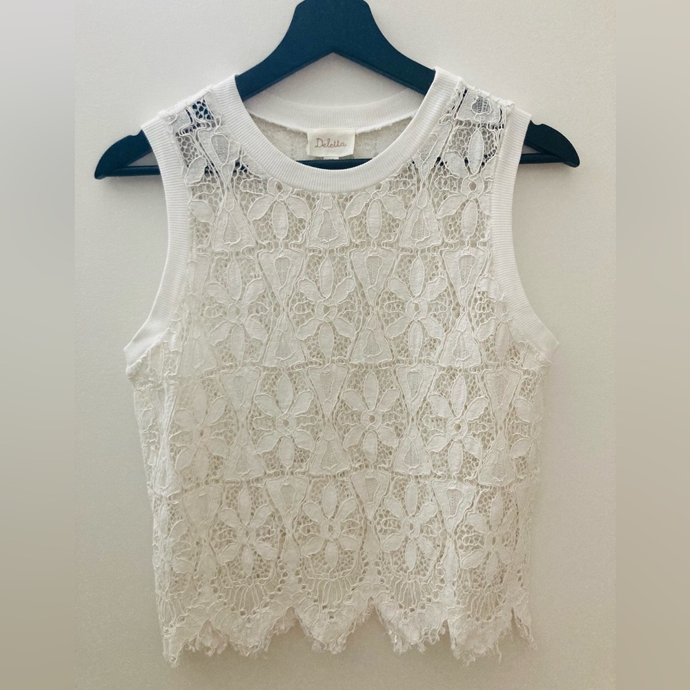 Anthropologie Deletta Ivory Floral Lace Tank with Scalloped Hem, Size XS